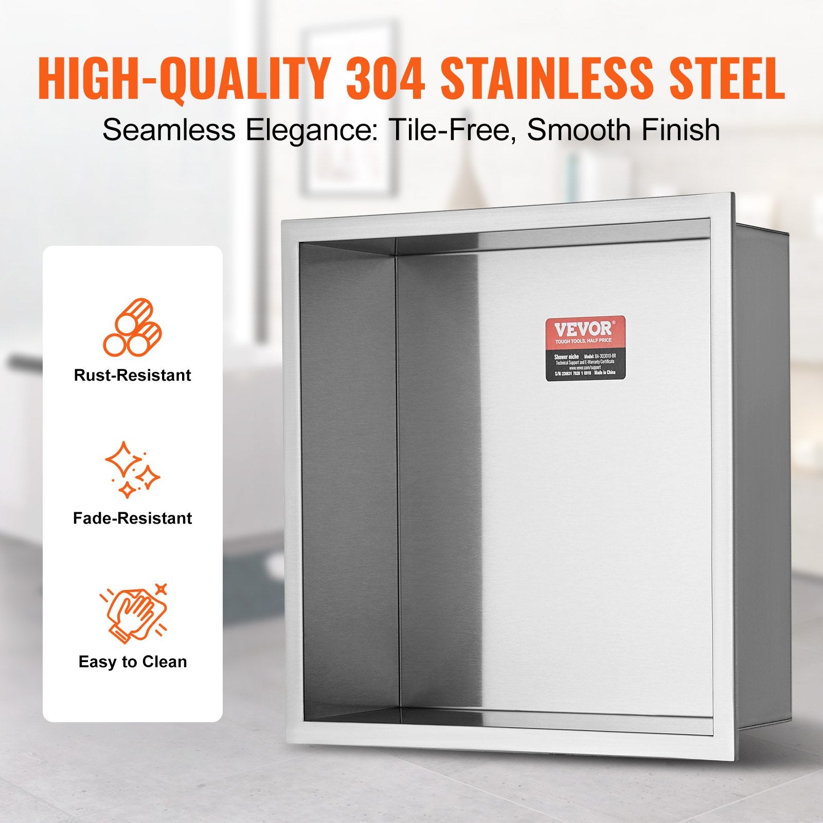 Bathroom Cabinets, Cupboards & Storage: VEVOR 33.02 x 33.02 cm No Tile Shower Niche 304 Stainless Steel, Wall-Inserted Niche Recessed Double Shelves, Sealed Waterproof Rust-Resistant Modern Niche for Shower Bathroom Soap Storage, Silver