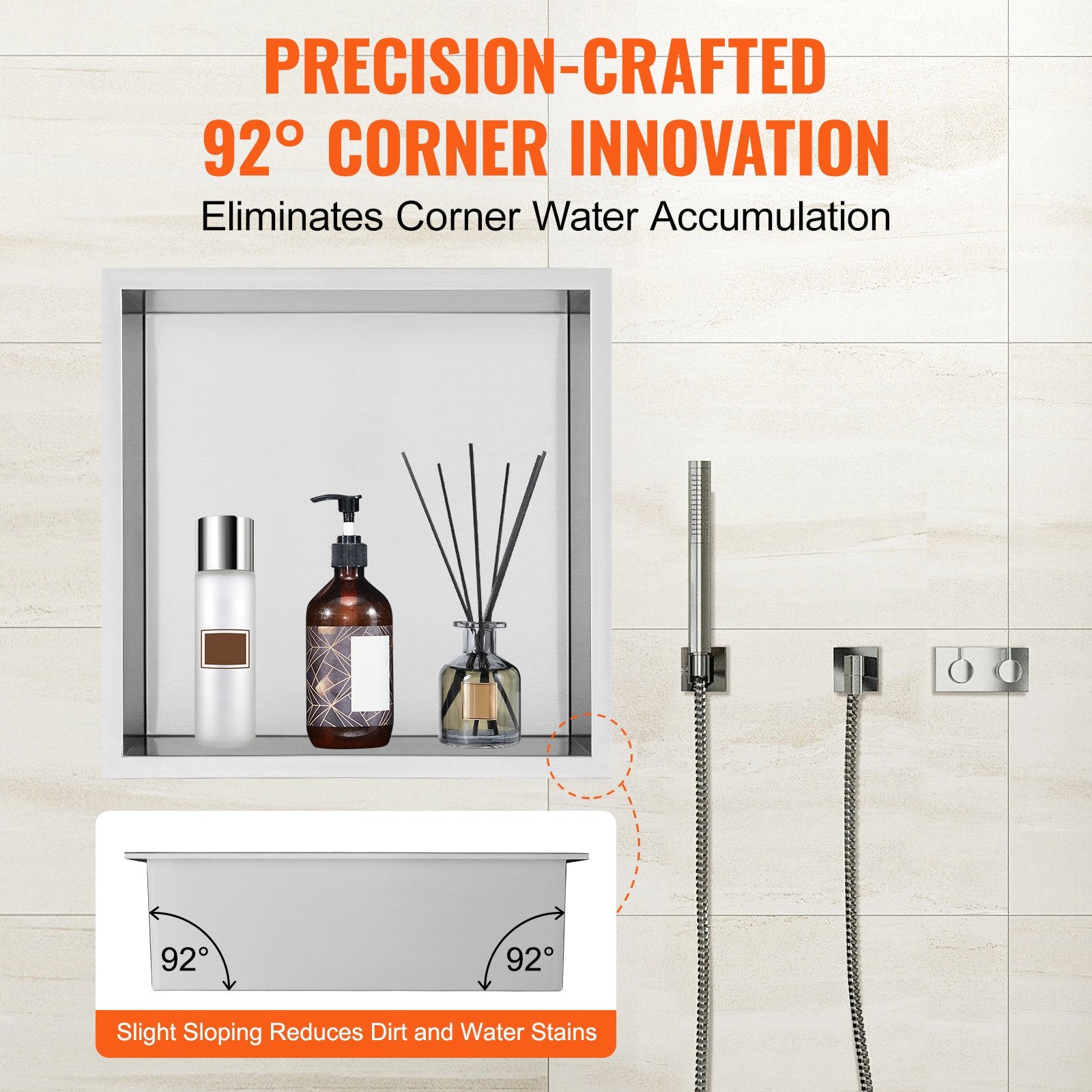 Bathroom Cabinets, Cupboards & Storage: VEVOR 33.02 x 33.02 cm No Tile Shower Niche 304 Stainless Steel, Wall-Inserted Niche Recessed Double Shelves, Sealed Waterproof Rust-Resistant Modern Niche for Shower Bathroom Soap Storage, Silver