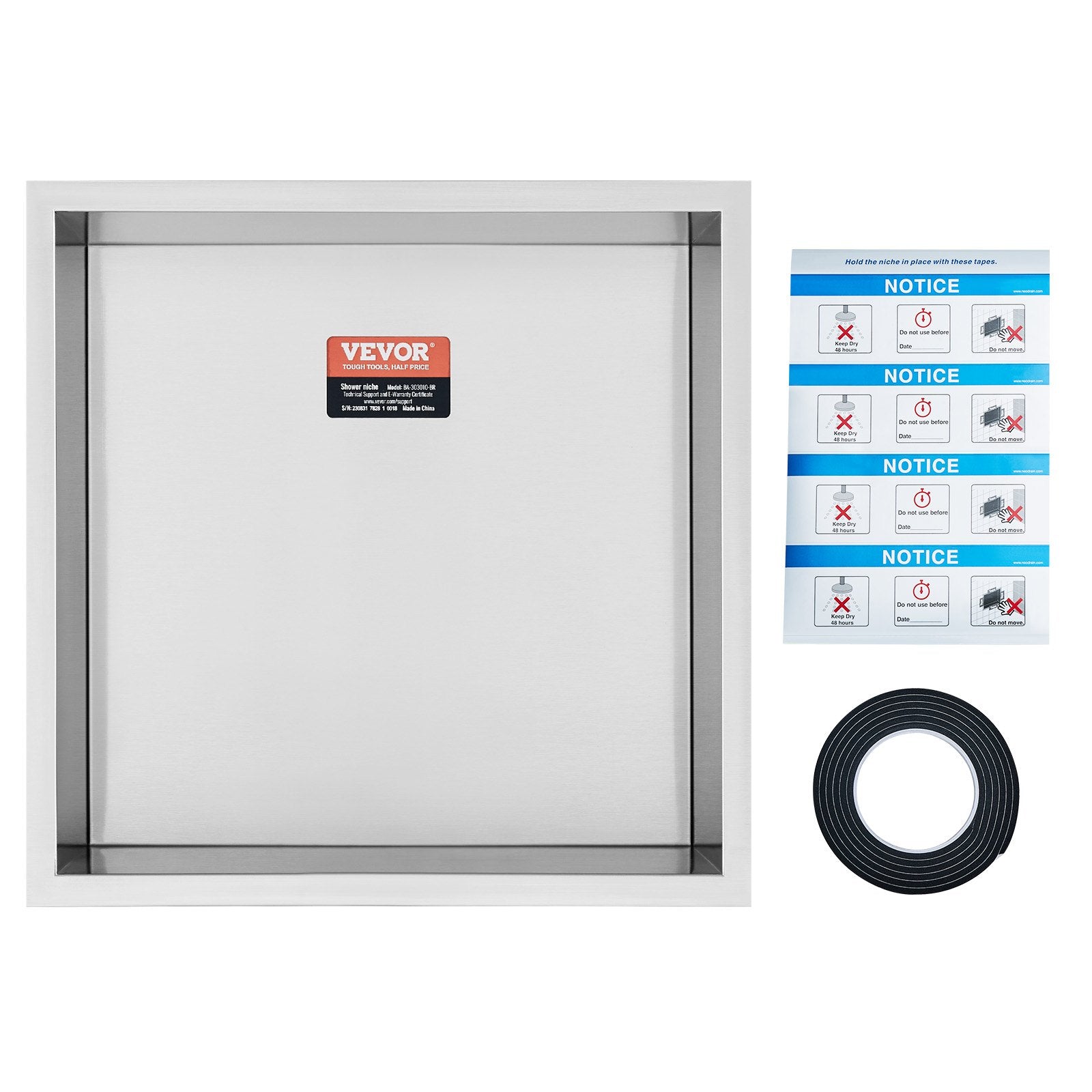 Bathroom Cabinets, Cupboards & Storage: VEVOR 33.02 x 33.02 cm No Tile Shower Niche 304 Stainless Steel, Wall-Inserted Niche Recessed Double Shelves, Sealed Waterproof Rust-Resistant Modern Niche for Shower Bathroom Soap Storage, Silver