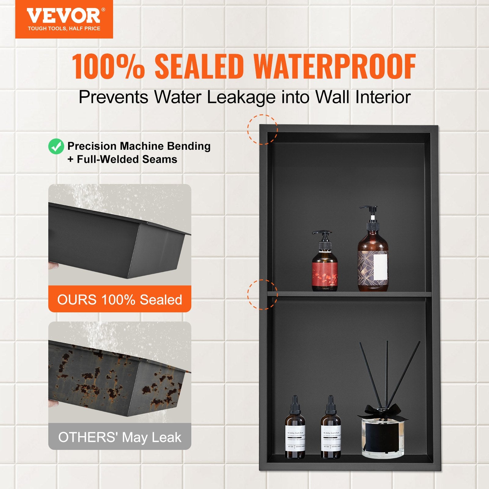 Bathroom Cabinets, Cupboards & Storage: VEVOR 33.02 x 63.5 cm No Tile Shower Niche 304 Stainless Steel, Wall-Inserted Niche Recessed Double Shelves, Sealed Waterproof Rust-Resistant Modern Niche for Shower or Soap Storage Bathroom