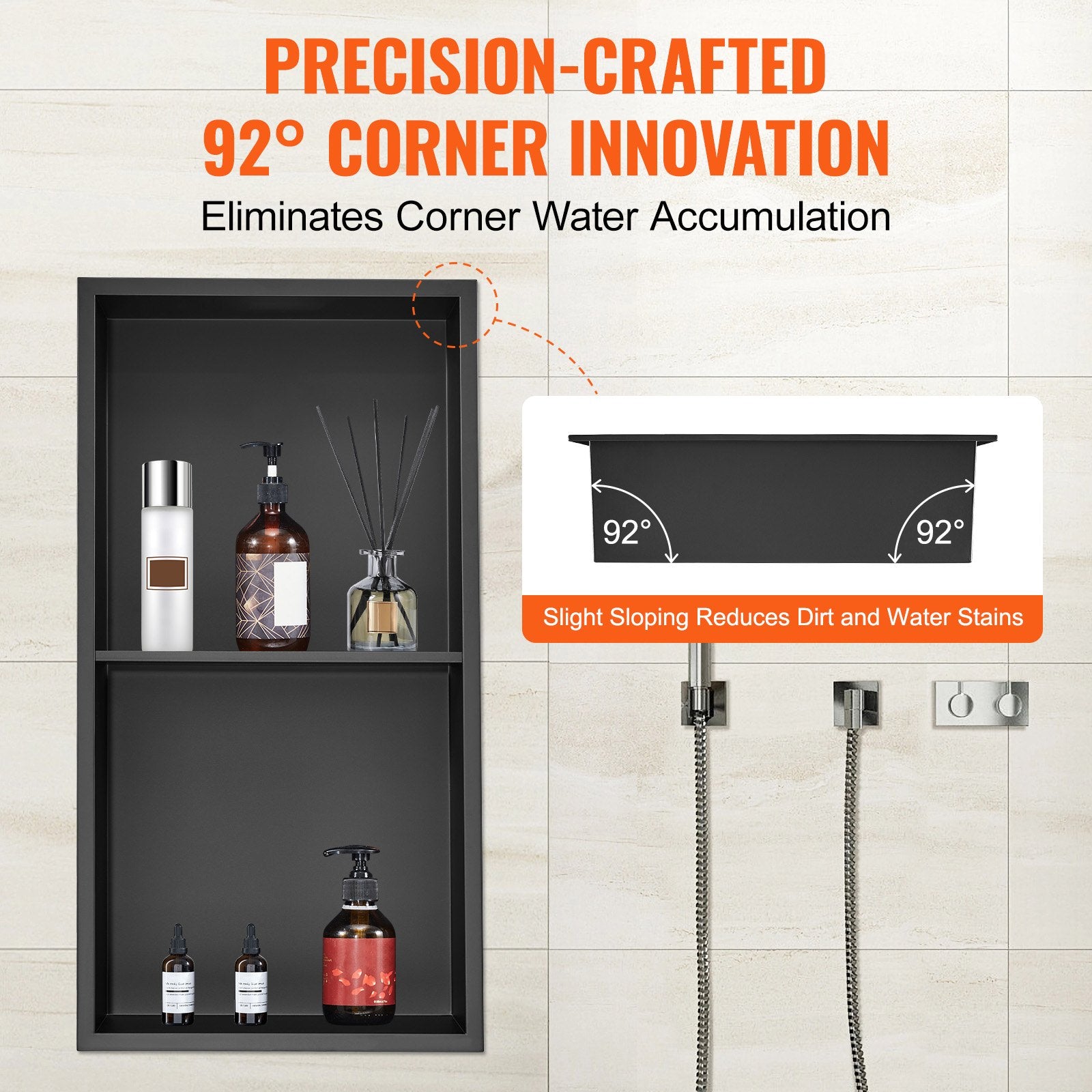 Bathroom Cabinets, Cupboards & Storage: VEVOR 33.02 x 63.5 cm No Tile Shower Niche 304 Stainless Steel, Wall-Inserted Niche Recessed Double Shelves, Sealed Waterproof Rust-Resistant Modern Niche for Shower or Soap Storage Bathroom