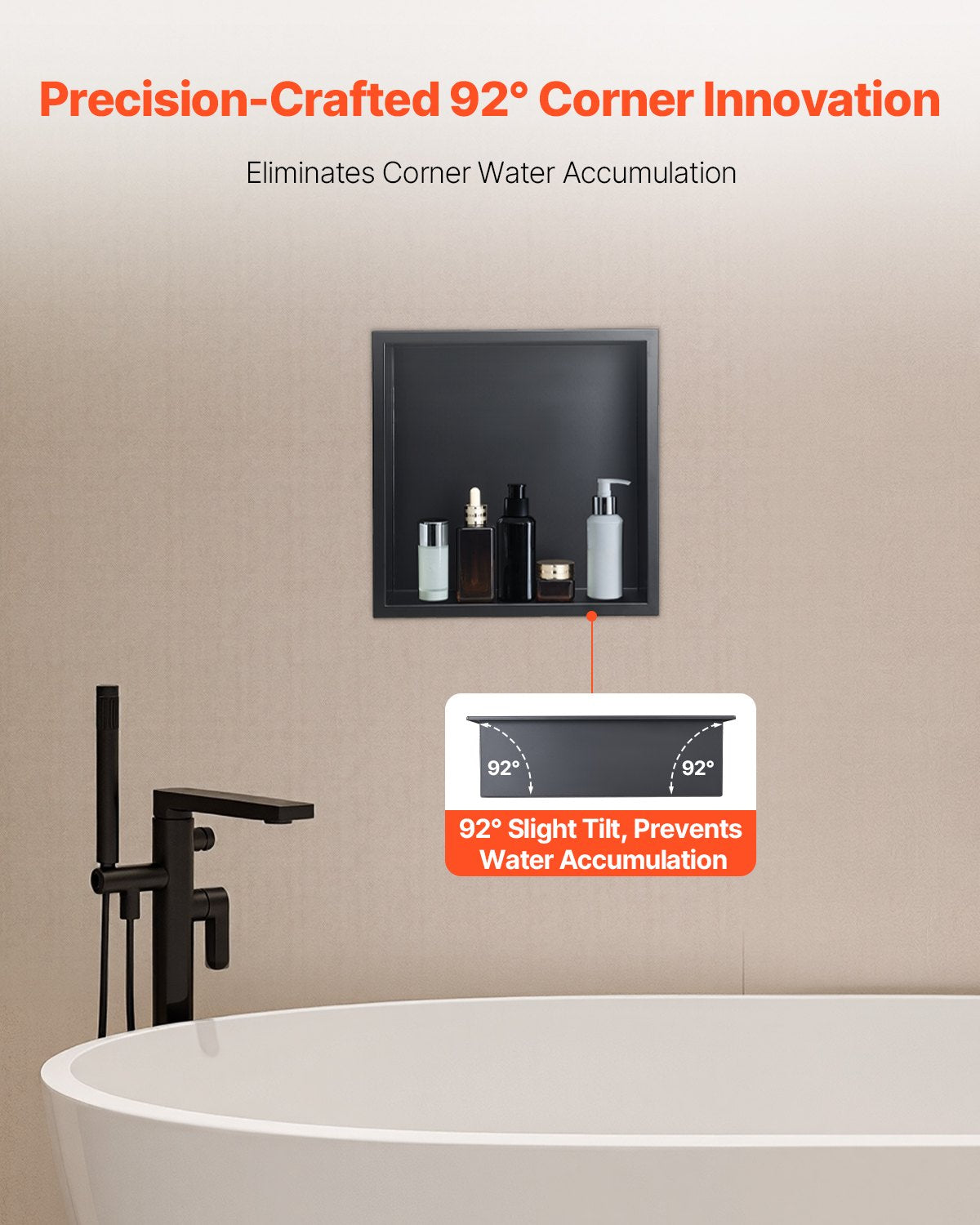 Bathroom Cabinets, Cupboards & Storage: VEVOR Shower Niche, 33.0 x 33.0 x 10.2 cm Recessed Wall Niche, Heavy-duty Stainless Steel Modern Soap & Shampoo Storage Organizer, Sealed Waterproof, Durable & Easy to Install, Black for Bathroom