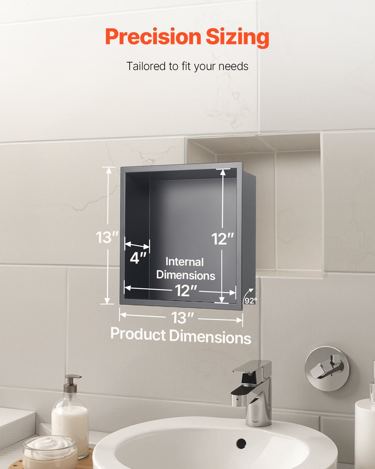 Bathroom Cabinets, Cupboards & Storage: VEVOR Shower Niche, 33.0 x 33.0 x 10.2 cm Recessed Wall Niche, Heavy-duty Stainless Steel Modern Soap & Shampoo Storage Organizer, Sealed Waterproof, Durable & Easy to Install, Black for Bathroom