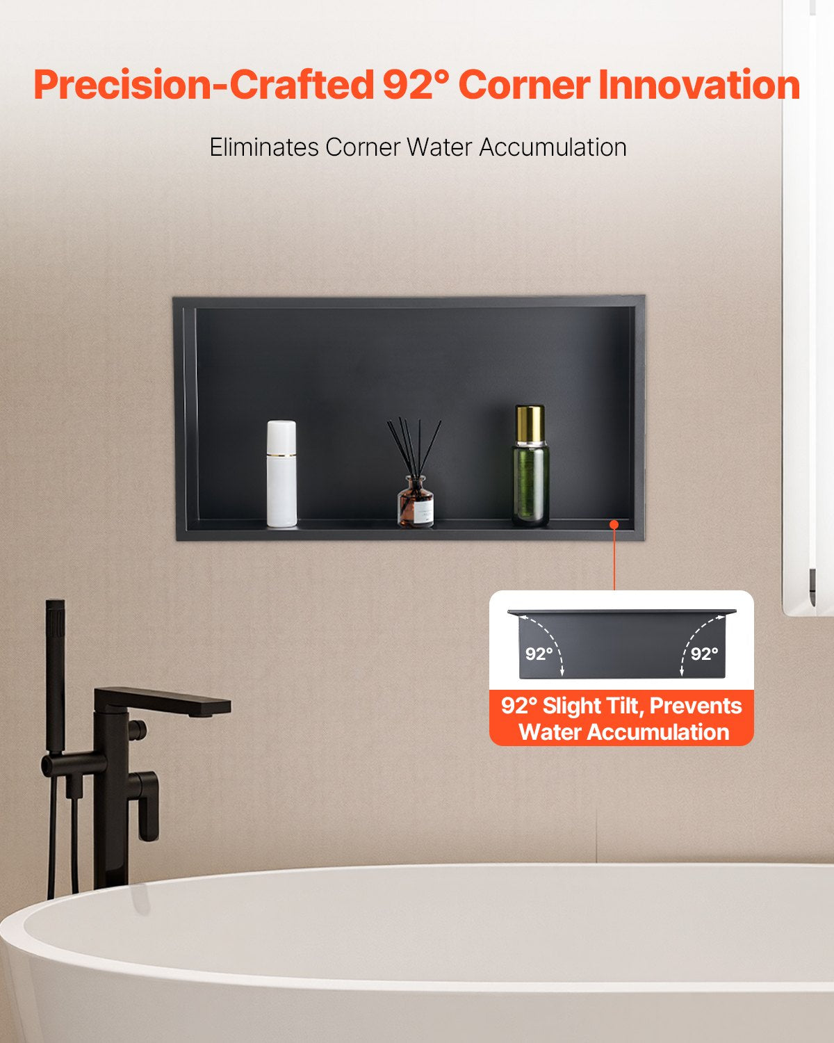 Bathroom Cabinets, Cupboards & Storage: VEVOR Shower Niche, 33.0 x 63.5 x 10.2 cm Recessed Wall Niche, Heavy-duty Stainless Steel Modern Soap & Shampoo Storage Organizer, Sealed Waterproof, Durable & Easy to Install, Black for Bathroom