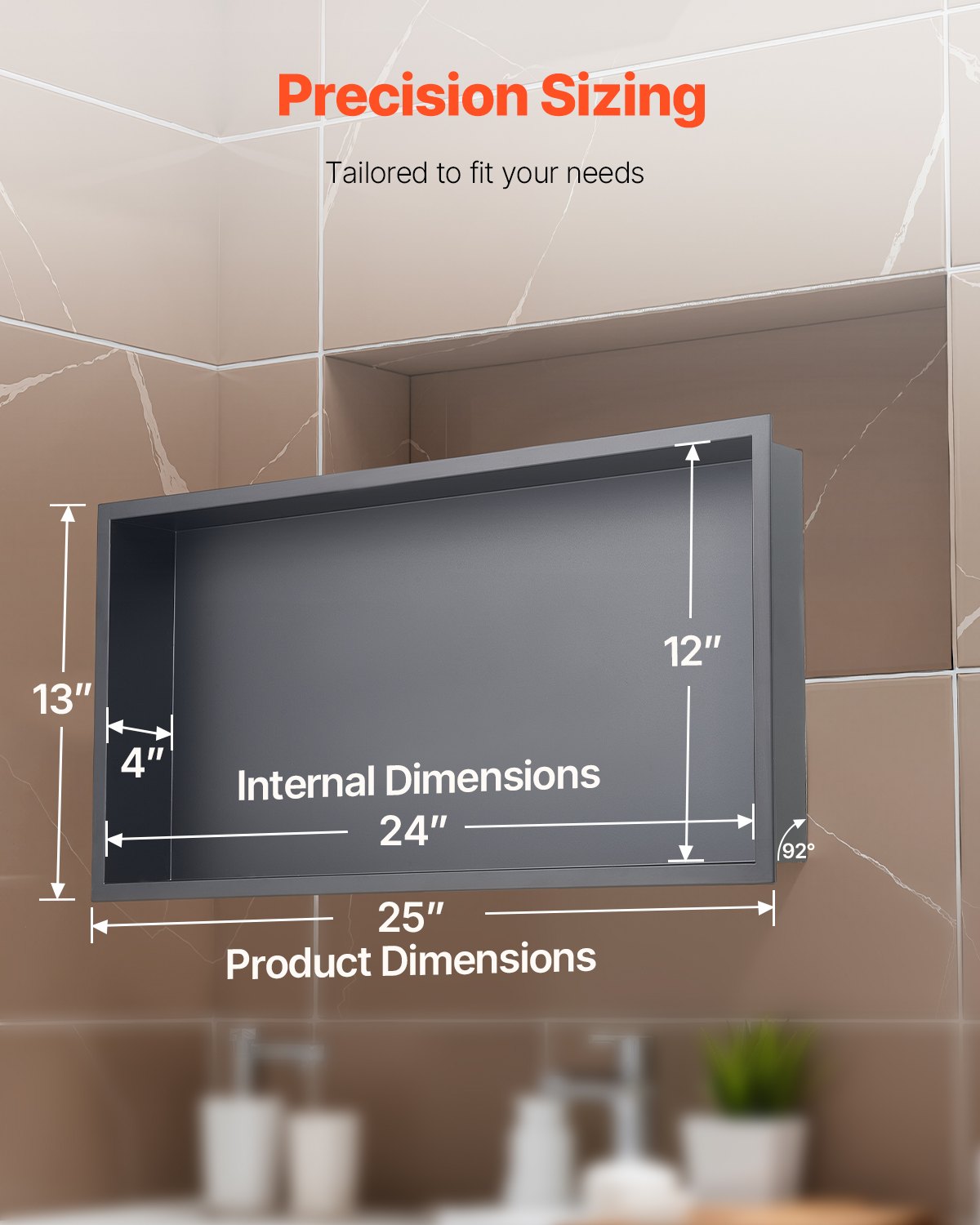 Bathroom Cabinets, Cupboards & Storage: VEVOR Shower Niche, 33.0 x 63.5 x 10.2 cm Recessed Wall Niche, Heavy-duty Stainless Steel Modern Soap & Shampoo Storage Organizer, Sealed Waterproof, Durable & Easy to Install, Black for Bathroom