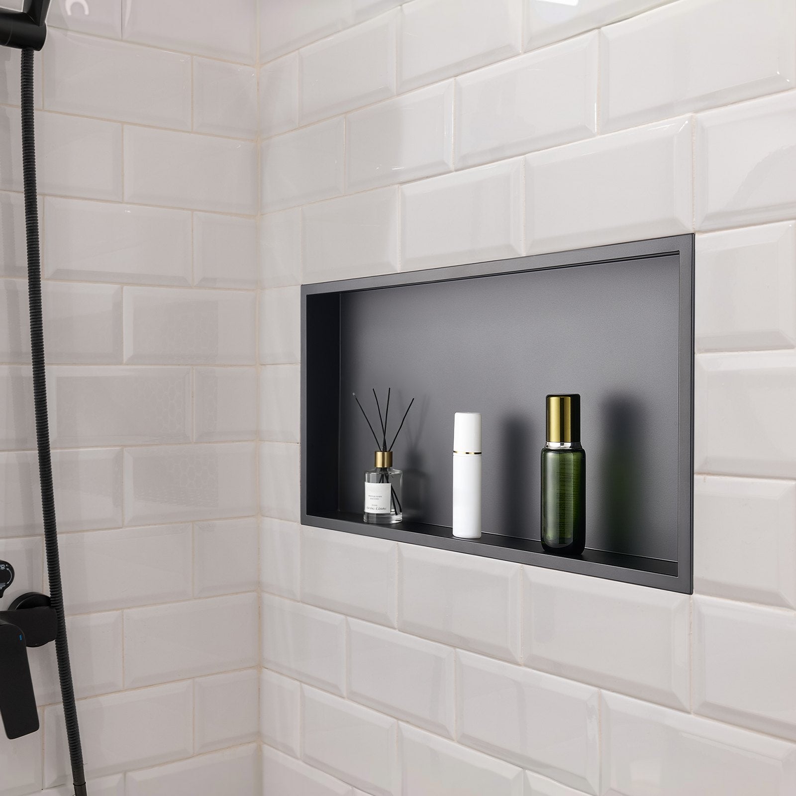 Bathroom Cabinets, Cupboards & Storage: VEVOR Shower Niche, 33.0 x 63.5 x 10.2 cm Recessed Wall Niche, Heavy-duty Stainless Steel Modern Soap & Shampoo Storage Organizer, Sealed Waterproof, Durable & Easy to Install, Black for Bathroom