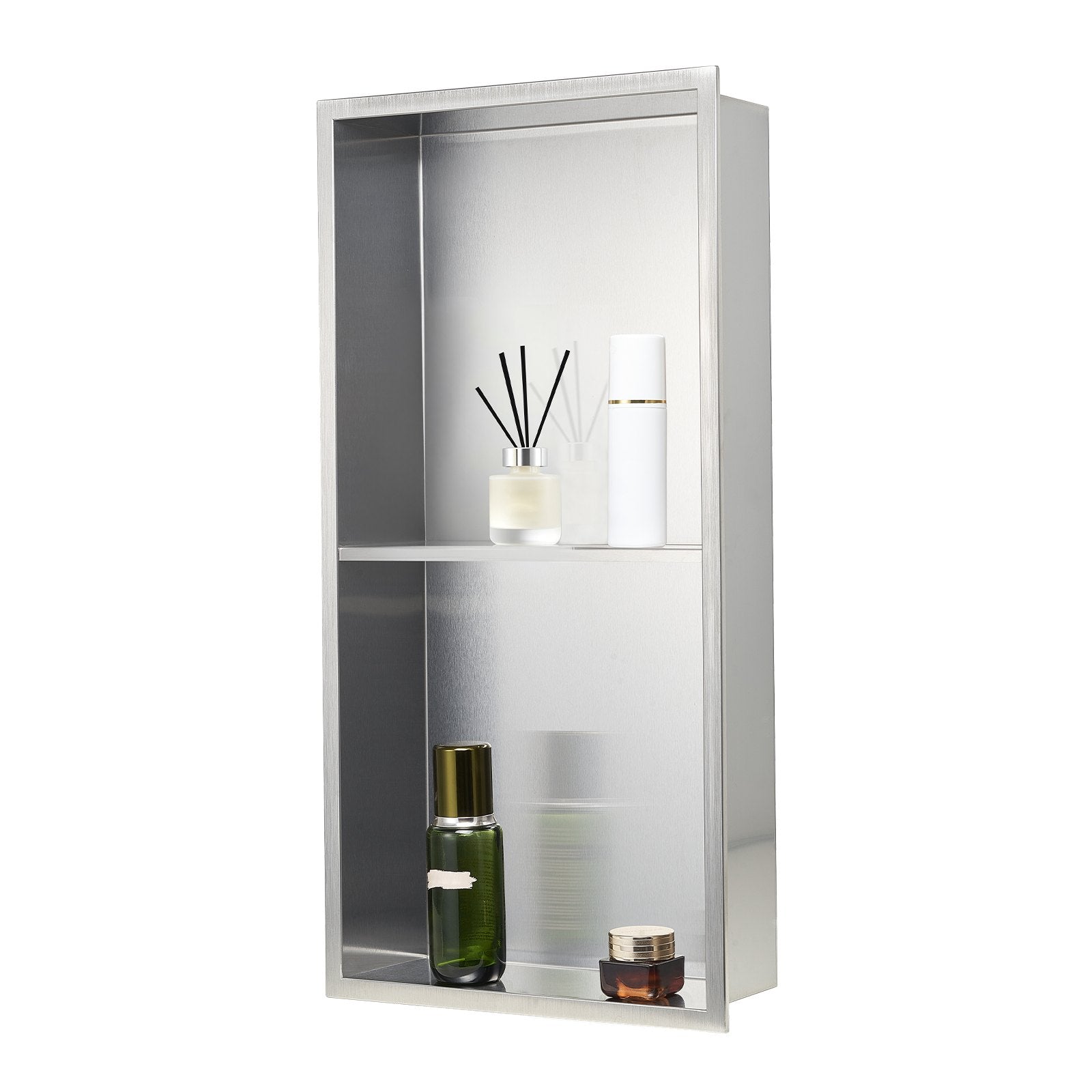 Bathroom Cabinets, Cupboards & Storage: VEVOR Shower Niche, 33.0 x 63.5 x 10.2 cm Recessed Wall Niche Double-layer, with Hollowed-out Divider, Heavy-duty Stainless Steel Modern Shampoo Storage Organizer, Waterproof, Silver for Bathroom