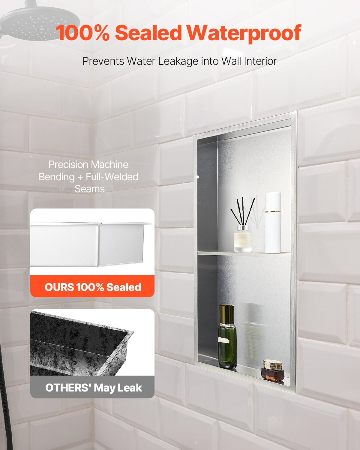 Bathroom Cabinets, Cupboards & Storage: VEVOR Shower Niche, 33.0 x 63.5 x 10.2 cm Recessed Wall Niche Double-layer, with Hollowed-out Divider, Heavy-duty Stainless Steel Modern Shampoo Storage Organizer, Waterproof, Silver for Bathroom