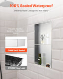 Bathroom Cabinets, Cupboards & Storage: VEVOR Shower Niche, 33.0 x 63.5 x 10.2 cm Recessed Wall Niche Double-layer, with Hollowed-out Divider, Heavy-duty Stainless Steel Modern Shampoo Storage Organizer, Waterproof, Silver for Bathroom