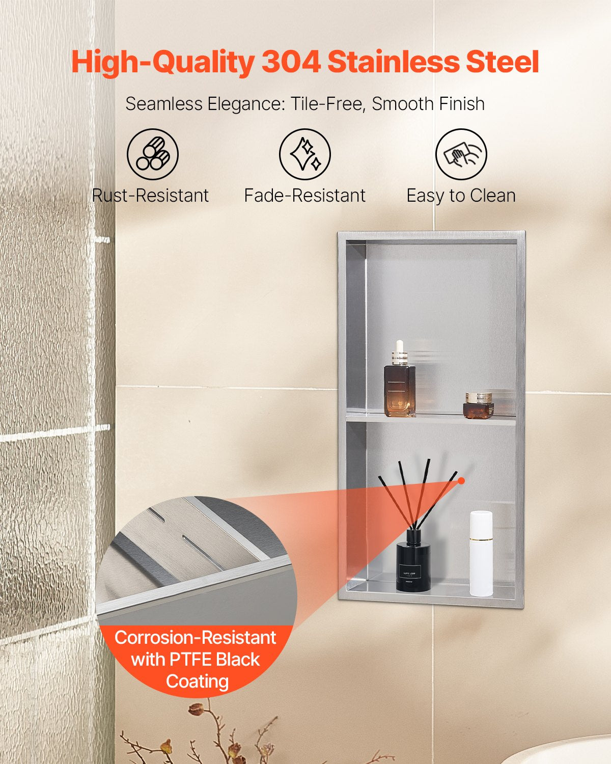 Bathroom Cabinets, Cupboards & Storage: VEVOR Shower Niche, 33.0 x 63.5 x 10.2 cm Recessed Wall Niche Double-layer, with Hollowed-out Divider, Heavy-duty Stainless Steel Modern Shampoo Storage Organizer, Waterproof, Silver for Bathroom