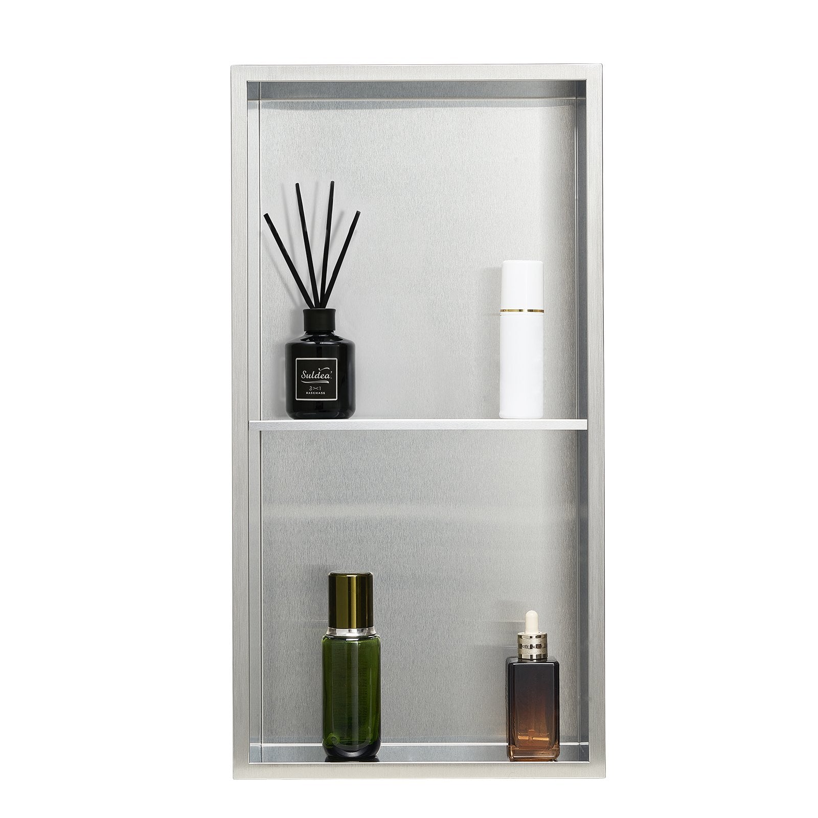 Bathroom Cabinets, Cupboards & Storage: VEVOR Shower Niche, 33.0 x 63.5 x 10.2 cm Recessed Wall Niche Double-layer, with Hollowed-out Divider, Heavy-duty Stainless Steel Modern Shampoo Storage Organizer, Waterproof, Silver for Bathroom