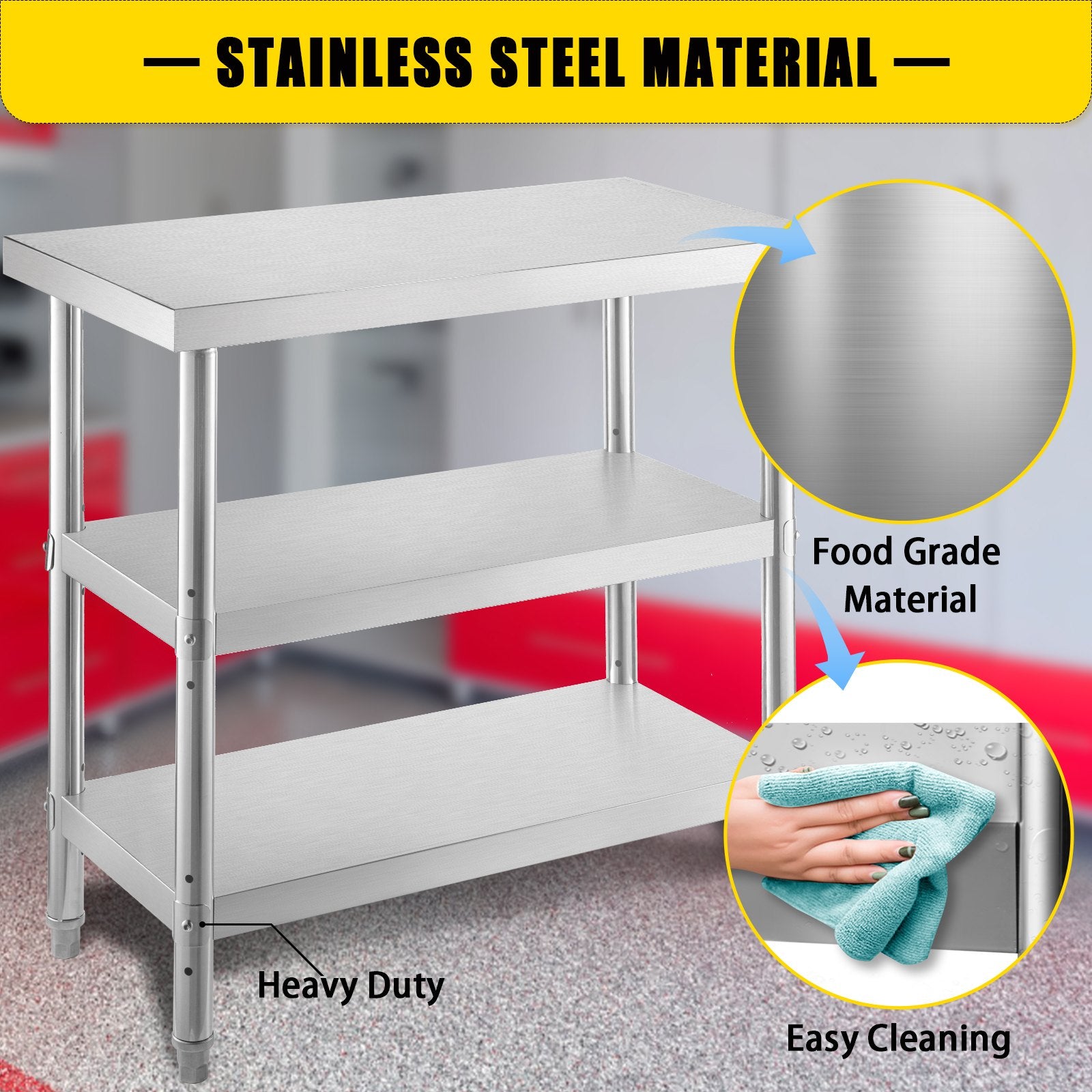 Kitchen & Dining Chairs: VEVOR Stainless Steel Prep Table, 1520x450x855 mm Commercial Stainless Steel Table, 2 Adjustable Undershelf BBQ Prep Table, Heavy Duty Kitchen Work Table, for Garage, Home, Warehouse, Kitchen Silver