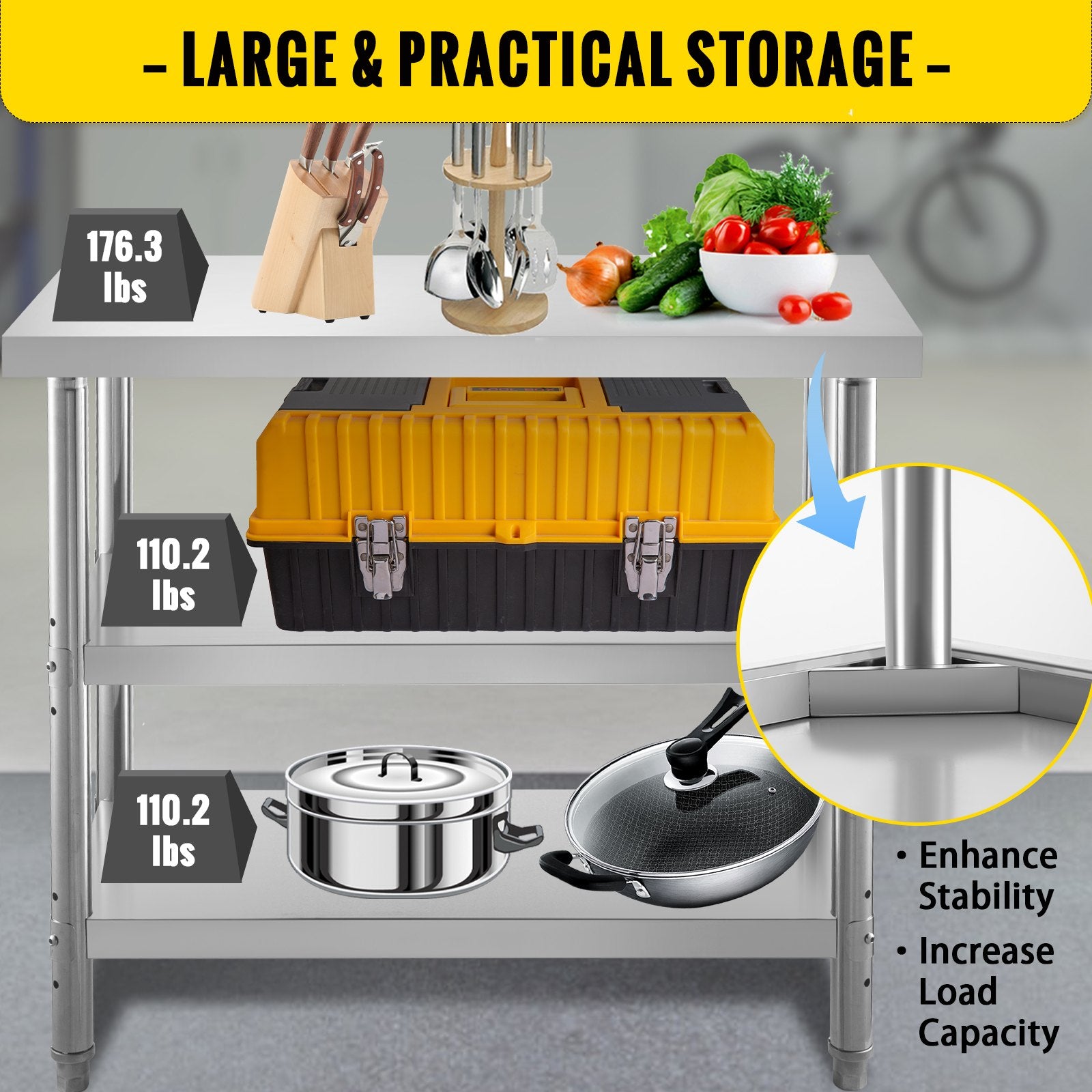 Kitchen & Dining Chairs: VEVOR Stainless Steel Prep Table, 1520x450x855 mm Commercial Stainless Steel Table, 2 Adjustable Undershelf BBQ Prep Table, Heavy Duty Kitchen Work Table, for Garage, Home, Warehouse, Kitchen Silver