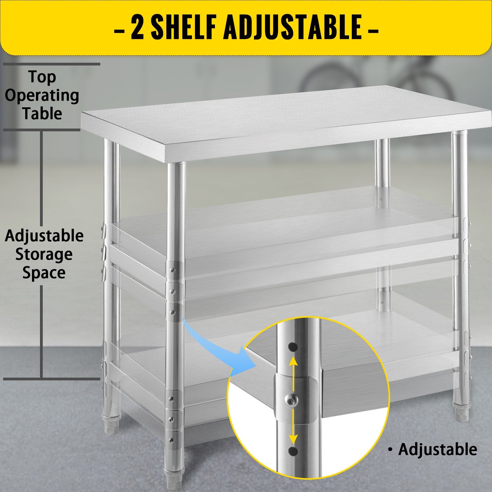 Kitchen & Dining Chairs: VEVOR Stainless Steel Prep Table, 1520x450x855 mm Commercial Stainless Steel Table, 2 Adjustable Undershelf BBQ Prep Table, Heavy Duty Kitchen Work Table, for Garage, Home, Warehouse, Kitchen Silver