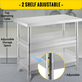 Kitchen & Dining Chairs: VEVOR Stainless Steel Prep Table, 1520x450x855 mm Commercial Stainless Steel Table, 2 Adjustable Undershelf BBQ Prep Table, Heavy Duty Kitchen Work Table, for Garage, Home, Warehouse, Kitchen Silver