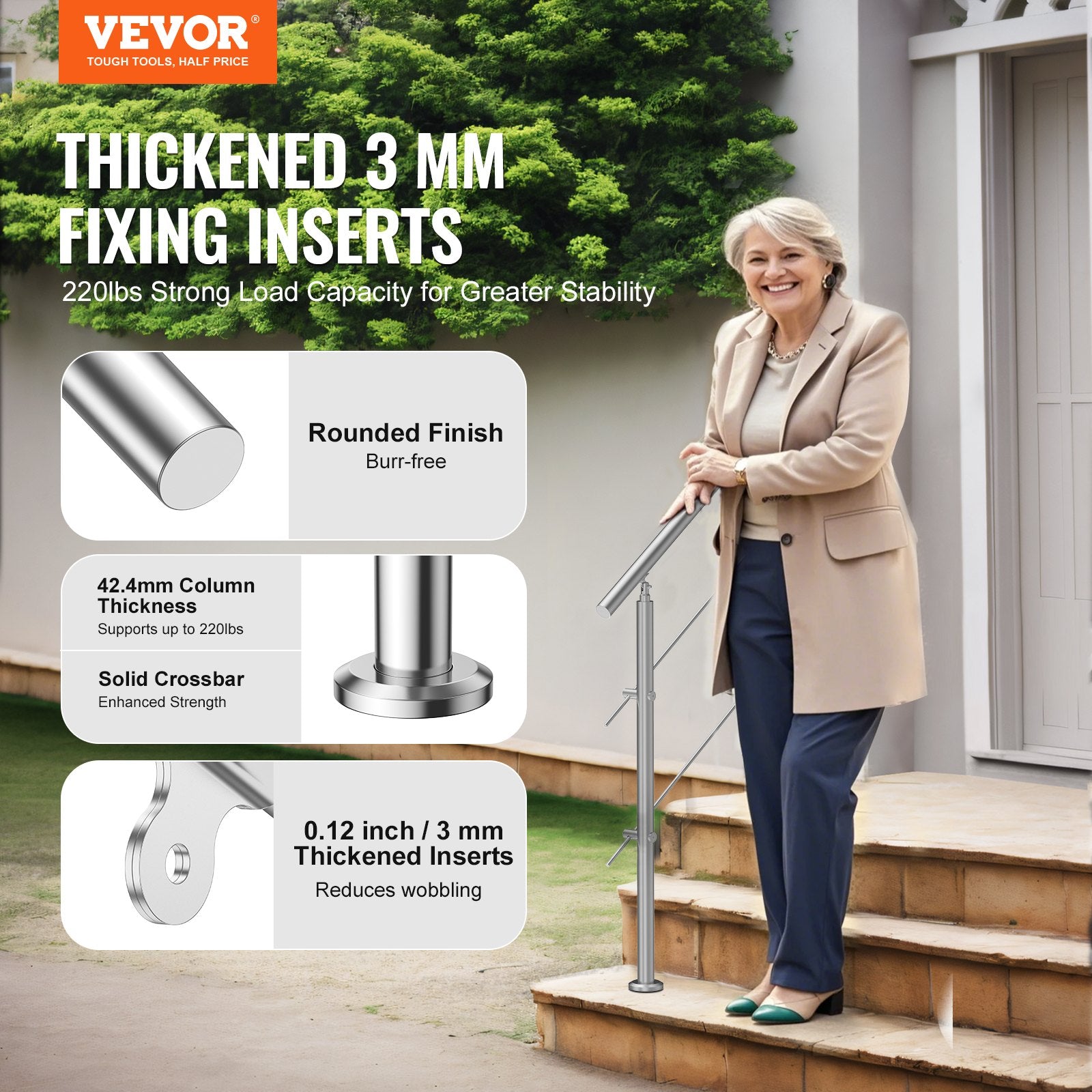 Traffic Control & Parking Tools: VEVOR 39.4in Handrails for Outdoor Steps 2 Crossbars Staircase for Porch Deck