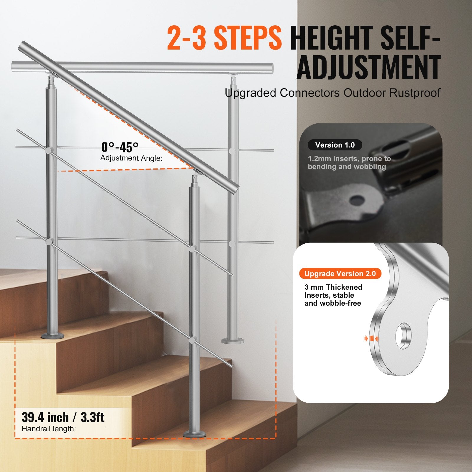 Traffic Control & Parking Tools: VEVOR 39.4in Handrails for Outdoor Steps 2 Crossbars Staircase for Porch Deck