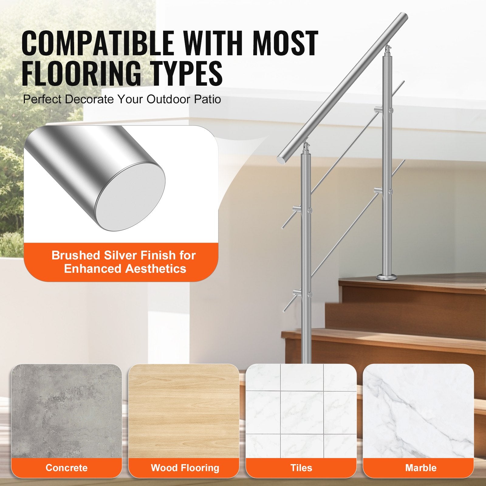 Traffic Control & Parking Tools: VEVOR 39.4in Handrails for Outdoor Steps 2 Crossbars Staircase for Porch Deck