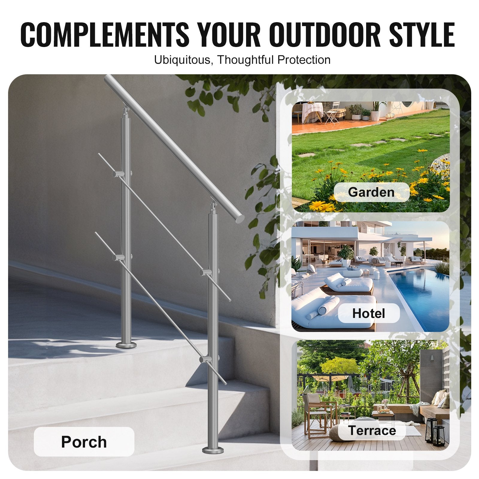 Traffic Control & Parking Tools: VEVOR 39.4in Handrails for Outdoor Steps 2 Crossbars Staircase for Porch Deck