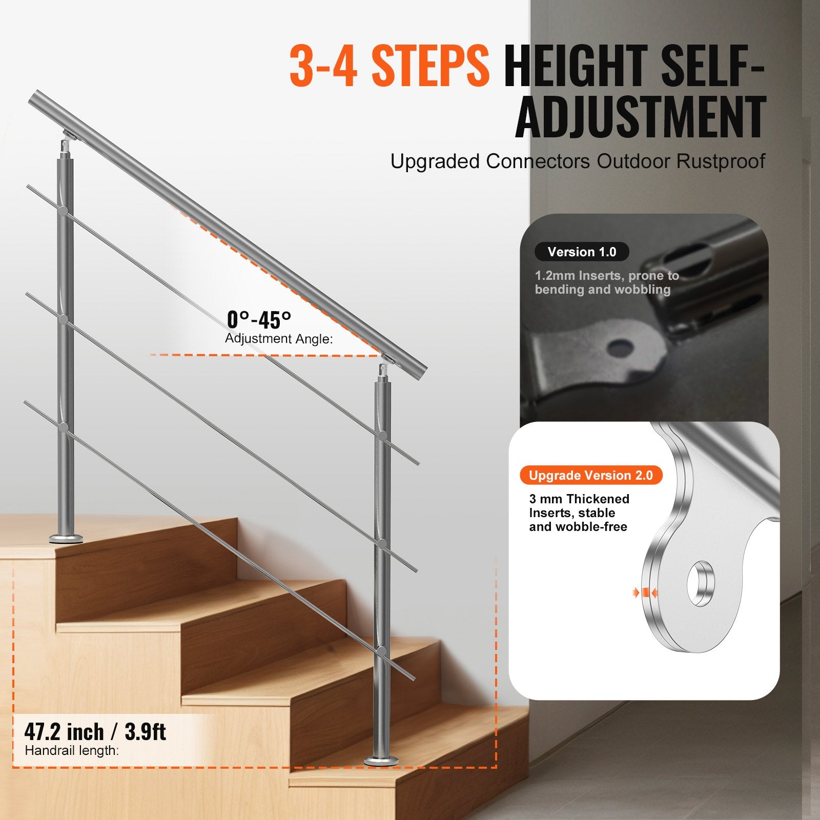 Outdoor Dining Sets: VEVOR 47.2in Handrails for Outdoor Steps 3 Crossbars Staircase for Porch Deck