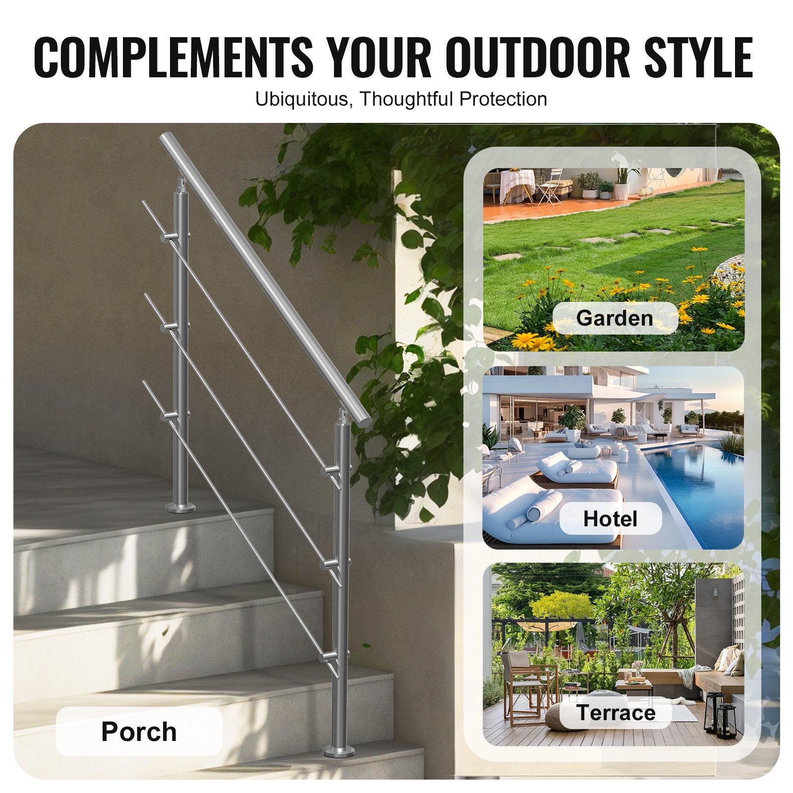 Outdoor Dining Sets: VEVOR 47.2in Handrails for Outdoor Steps 3 Crossbars Staircase for Porch Deck