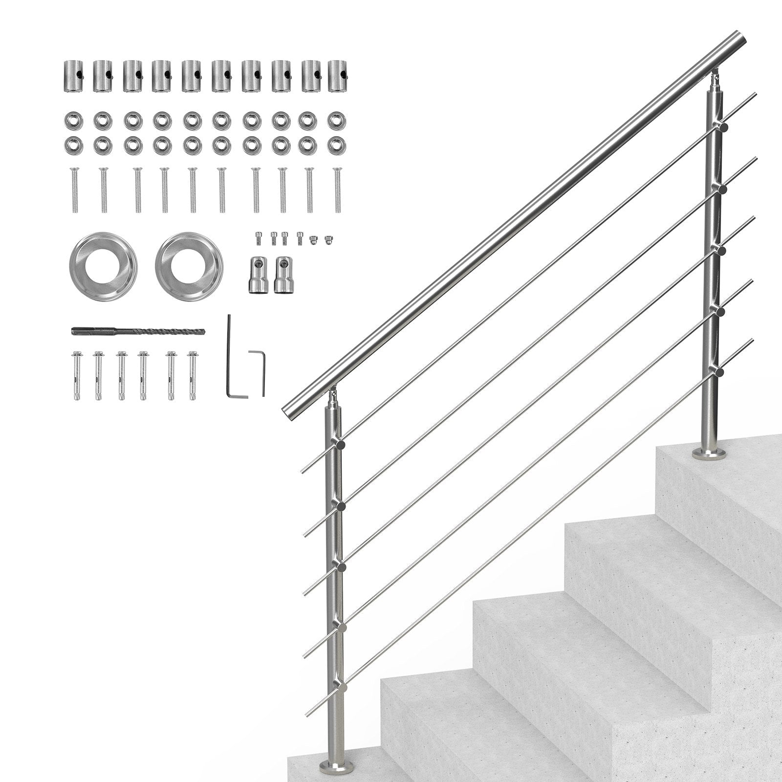 Traffic Control & Parking Tools: VEVOR 59in Handrails for Outdoor Steps 5 Crossbars Staircase for Porch Deck