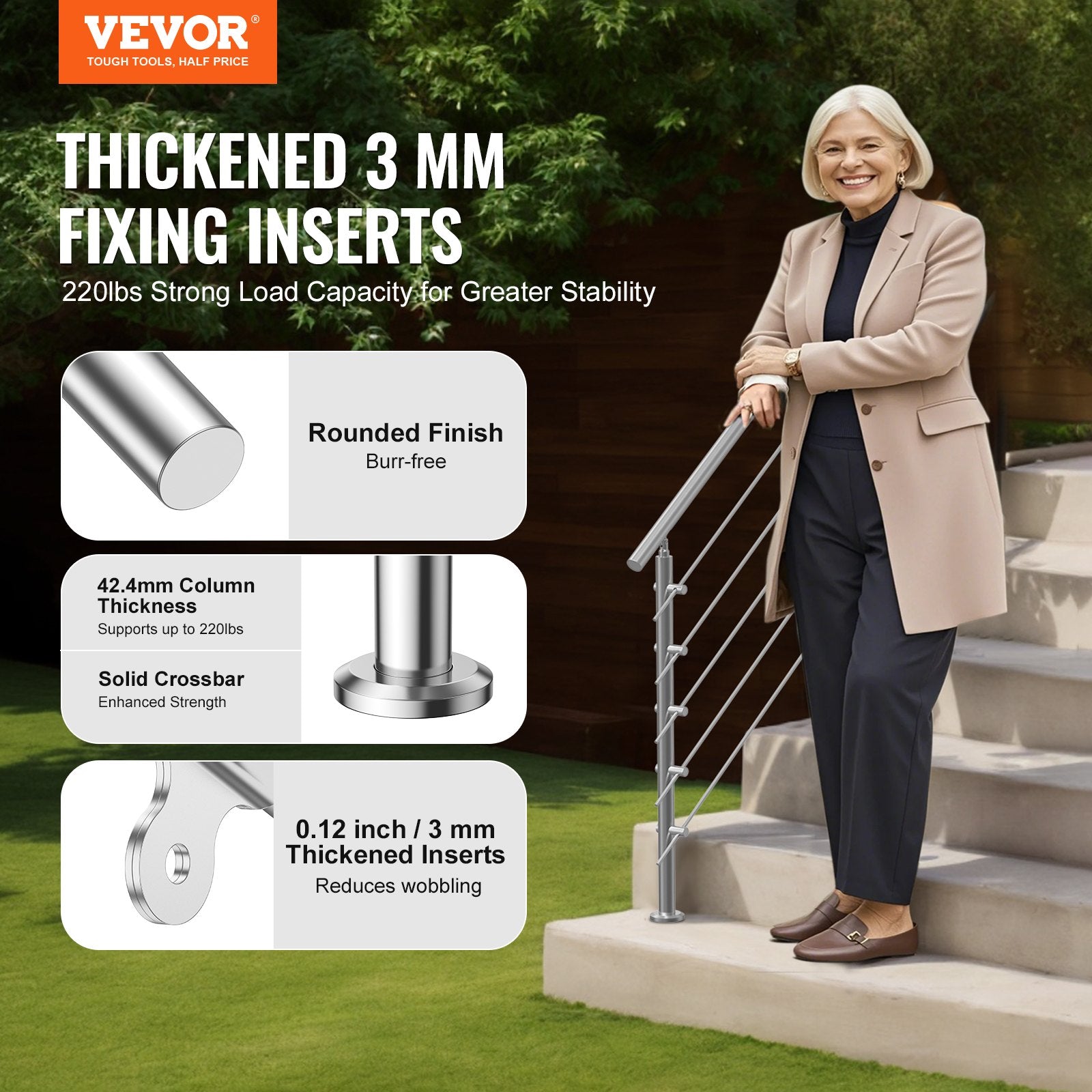 Traffic Control & Parking Tools: VEVOR 59in Handrails for Outdoor Steps 5 Crossbars Staircase for Porch Deck