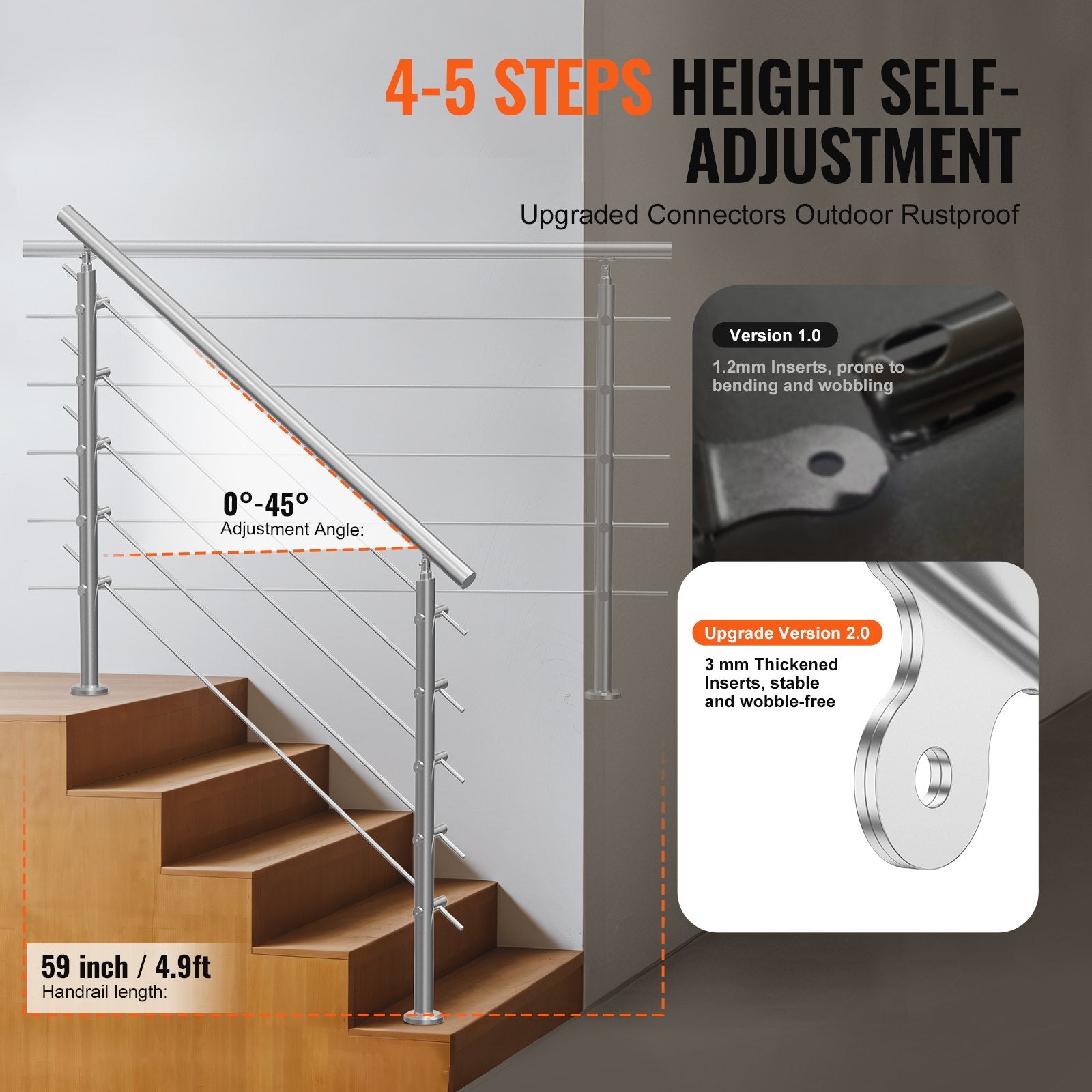 Traffic Control & Parking Tools: VEVOR 59in Handrails for Outdoor Steps 5 Crossbars Staircase for Porch Deck