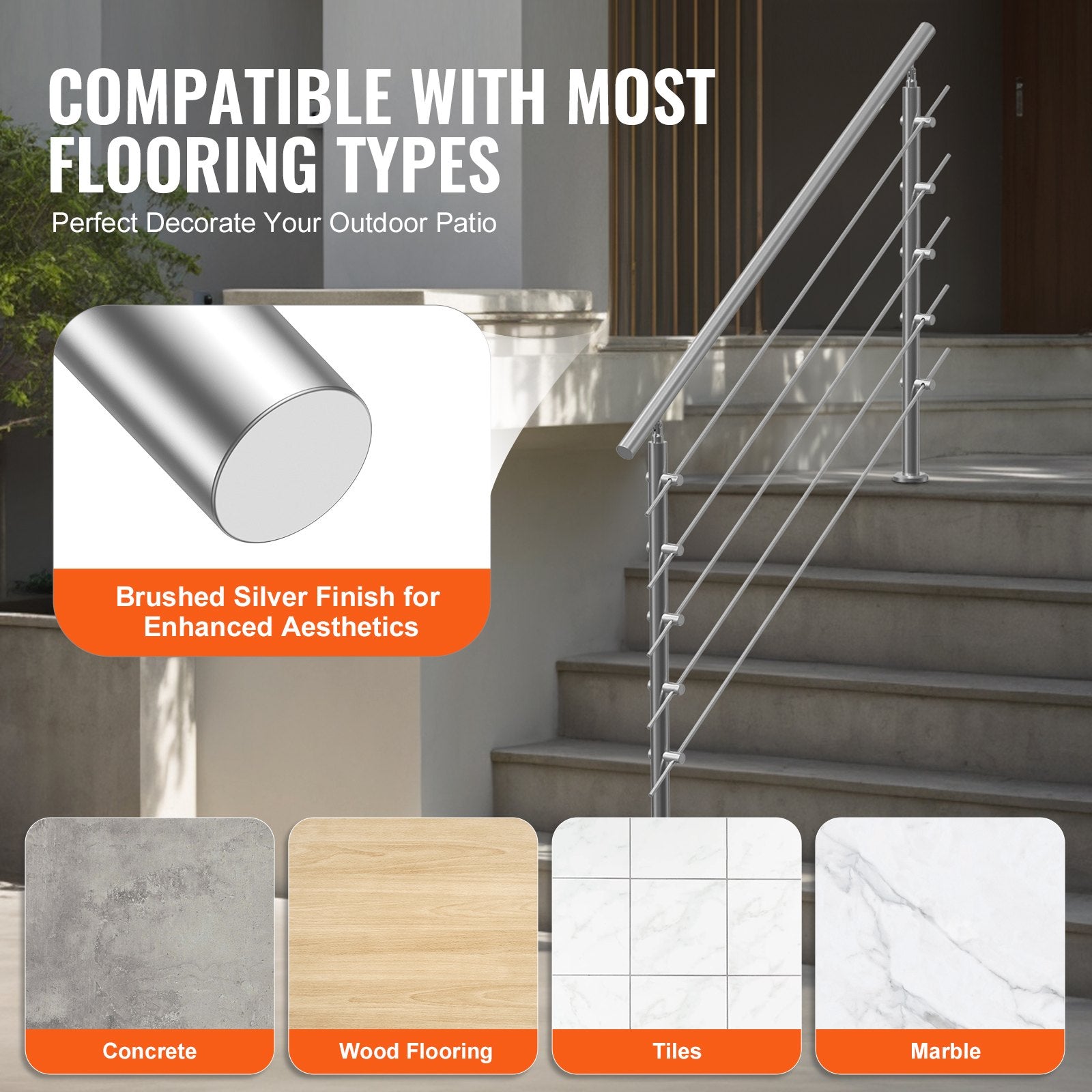Traffic Control & Parking Tools: VEVOR 59in Handrails for Outdoor Steps 5 Crossbars Staircase for Porch Deck