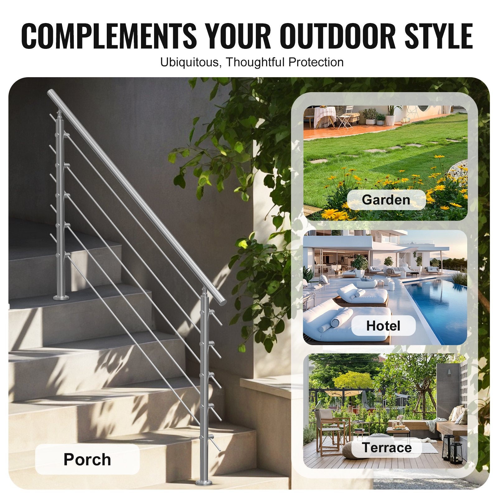 Traffic Control & Parking Tools: VEVOR 59in Handrails for Outdoor Steps 5 Crossbars Staircase for Porch Deck