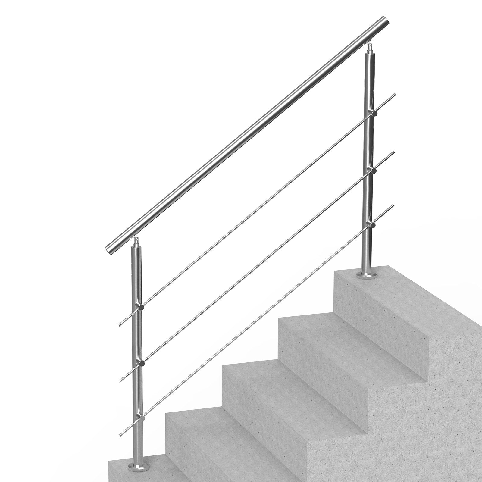 Handrails for Outdoor Steps, 59 in Length 3 Crossbars Stair Hand Rail Kit, Transitional Stainless Steel Railings w/ Installation Kit, Double-column Staircase Handrails for Seniors,Porch & Deck