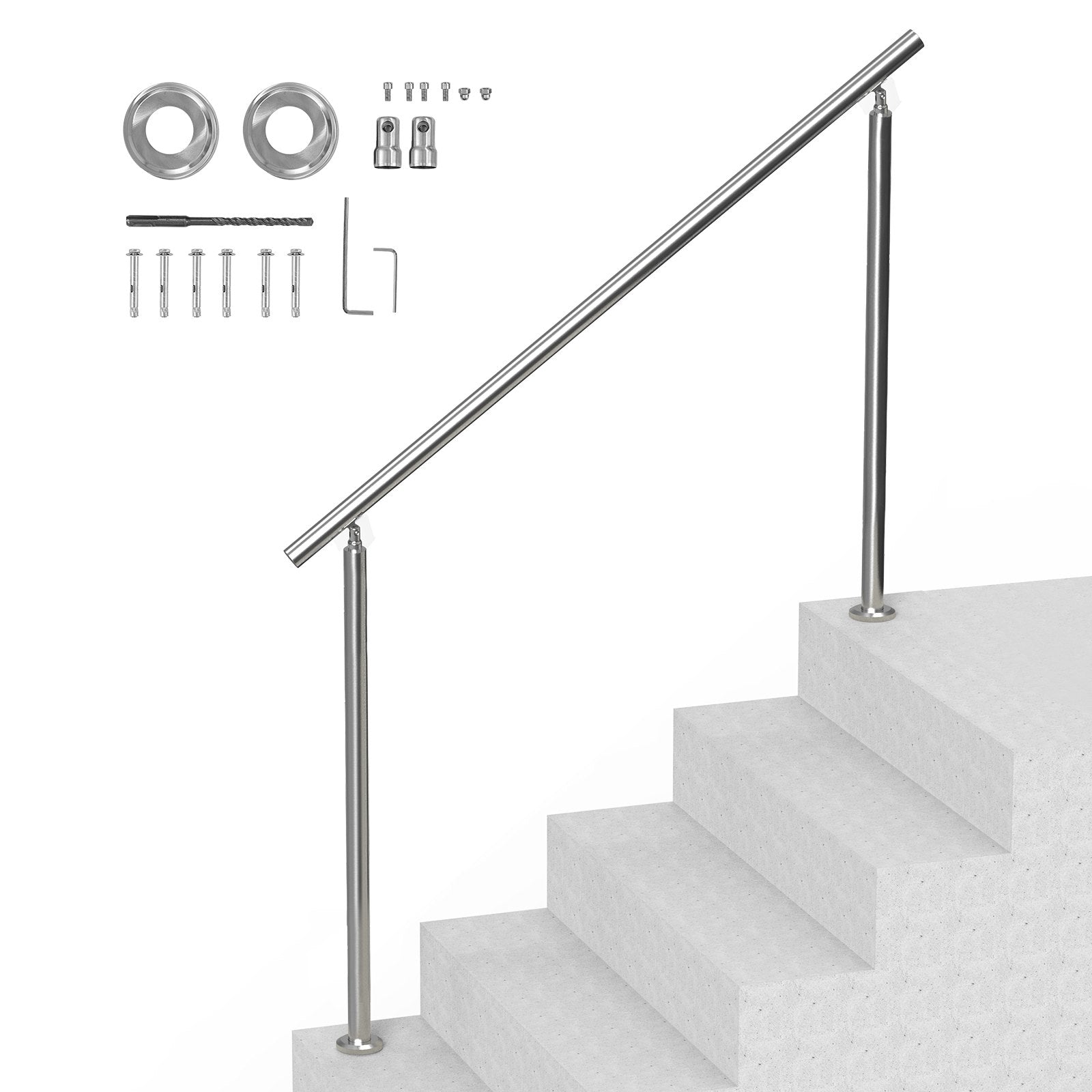 Door Hardware: VEVOR Handrails for Outdoor Steps, 59 in/ 150cm Length Stair Hand Rail Kit, Transitional Stainless Steel Railings with Installation Kit, Double-column Staircase Handrails for Seniors,Porch & Deck