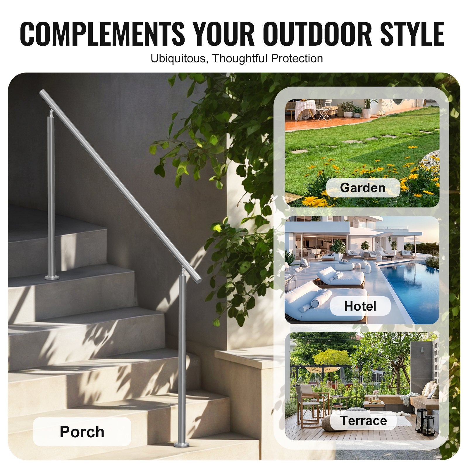 Door Hardware: VEVOR Handrails for Outdoor Steps, 59 in/ 150cm Length Stair Hand Rail Kit, Transitional Stainless Steel Railings with Installation Kit, Double-column Staircase Handrails for Seniors,Porch & Deck