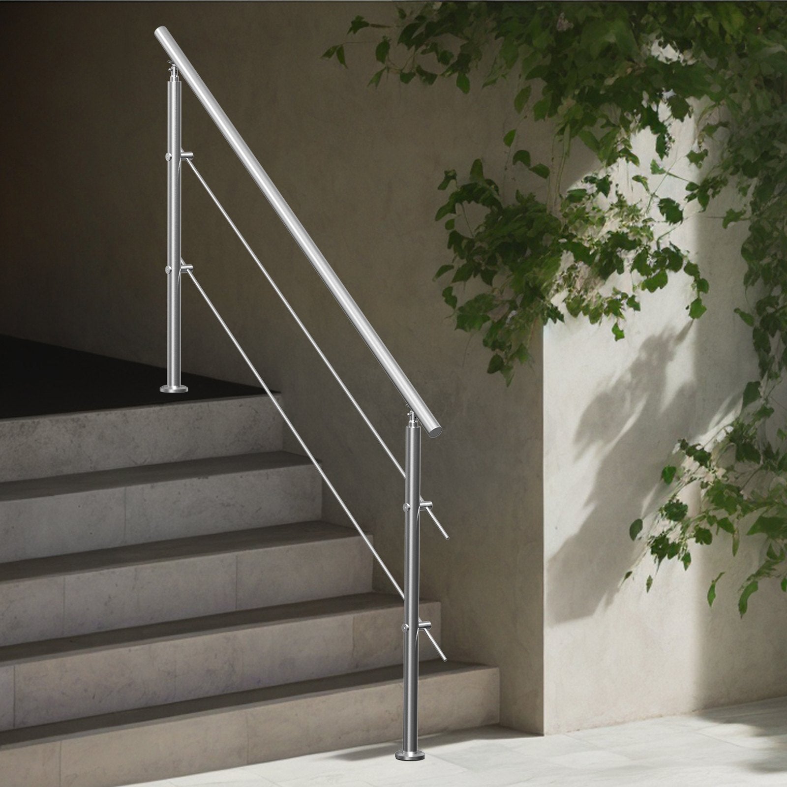 Handrails for Outdoor Steps, 70.9in Length 2 Crossbars Stair Hand Rail Kit, Transitional Stainless Steel Railings w/ Installation Kit, Double-column Staircase Handrails for Seniors,Porch & Deck