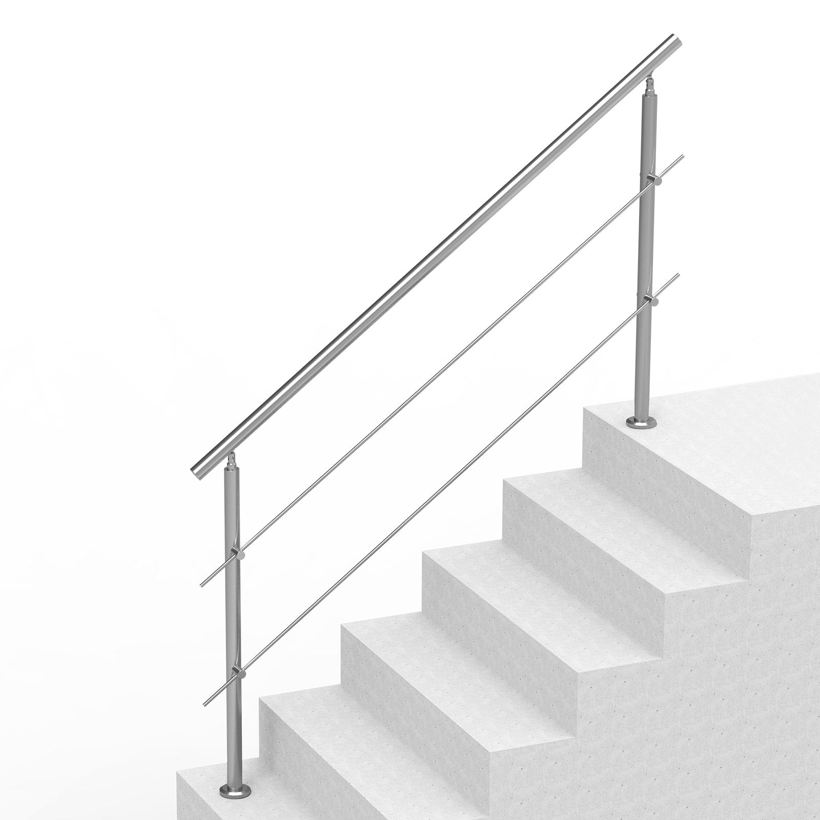 Handrails for Outdoor Steps, 70.9in Length 2 Crossbars Stair Hand Rail Kit, Transitional Stainless Steel Railings w/ Installation Kit, Double-column Staircase Handrails for Seniors,Porch & Deck