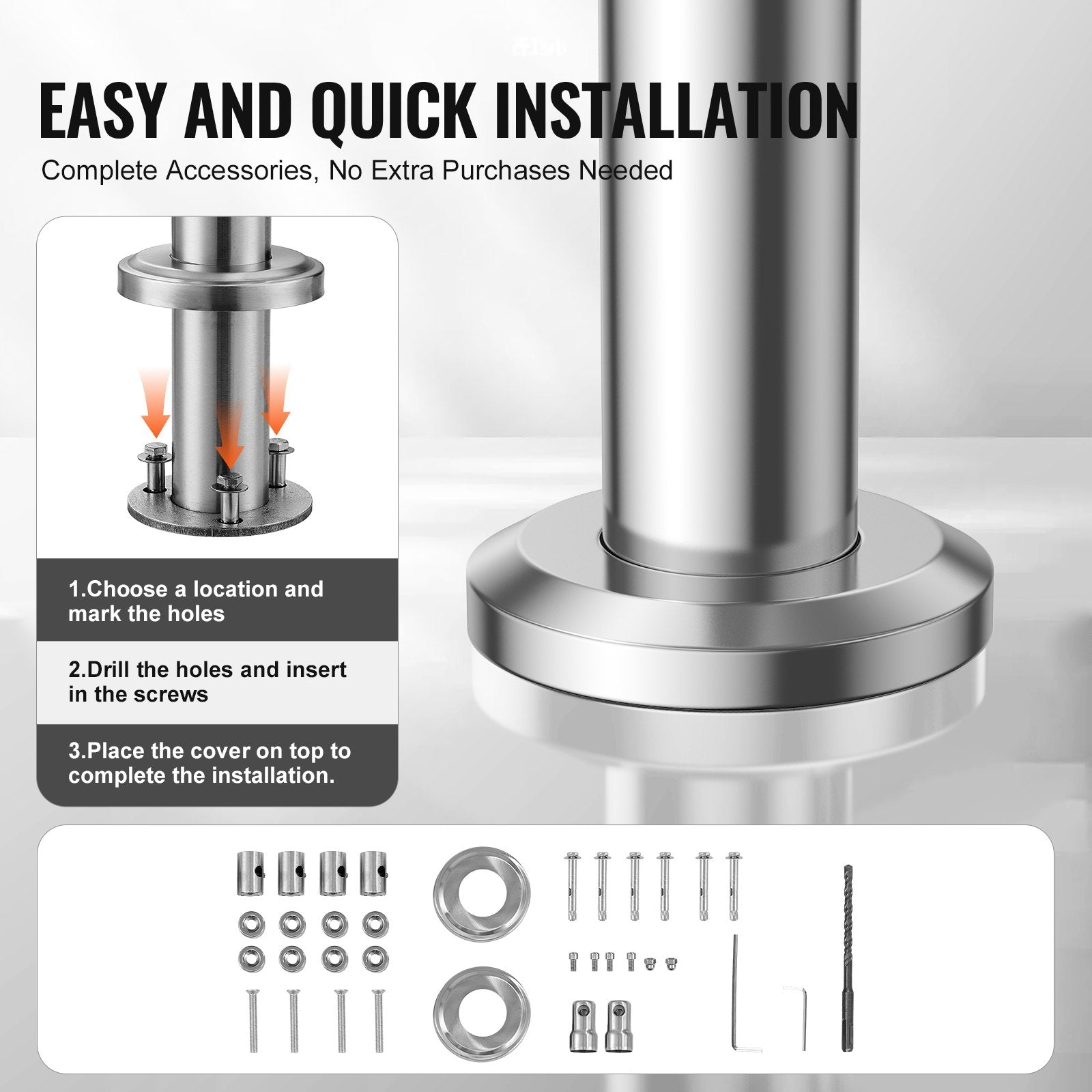 Mobility & Accessibility: VEVOR Handrails for Outdoor Steps, 31.5in Length 2 Crossbars Stair Hand Rail Kit, Transitional Stainless Steel Railings w/ Installation Kit, Double-column Staircase Handrails for Seniors,Porch & Deck