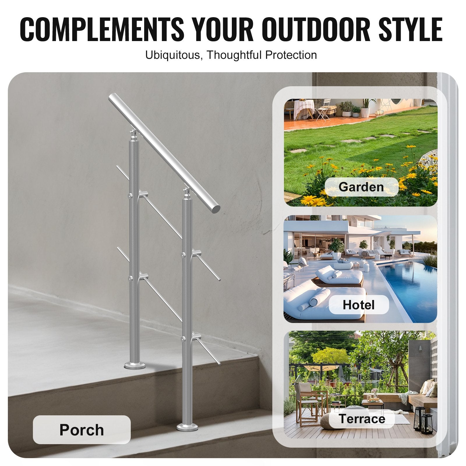 Mobility & Accessibility: VEVOR Handrails for Outdoor Steps, 31.5in Length 2 Crossbars Stair Hand Rail Kit, Transitional Stainless Steel Railings w/ Installation Kit, Double-column Staircase Handrails for Seniors,Porch & Deck