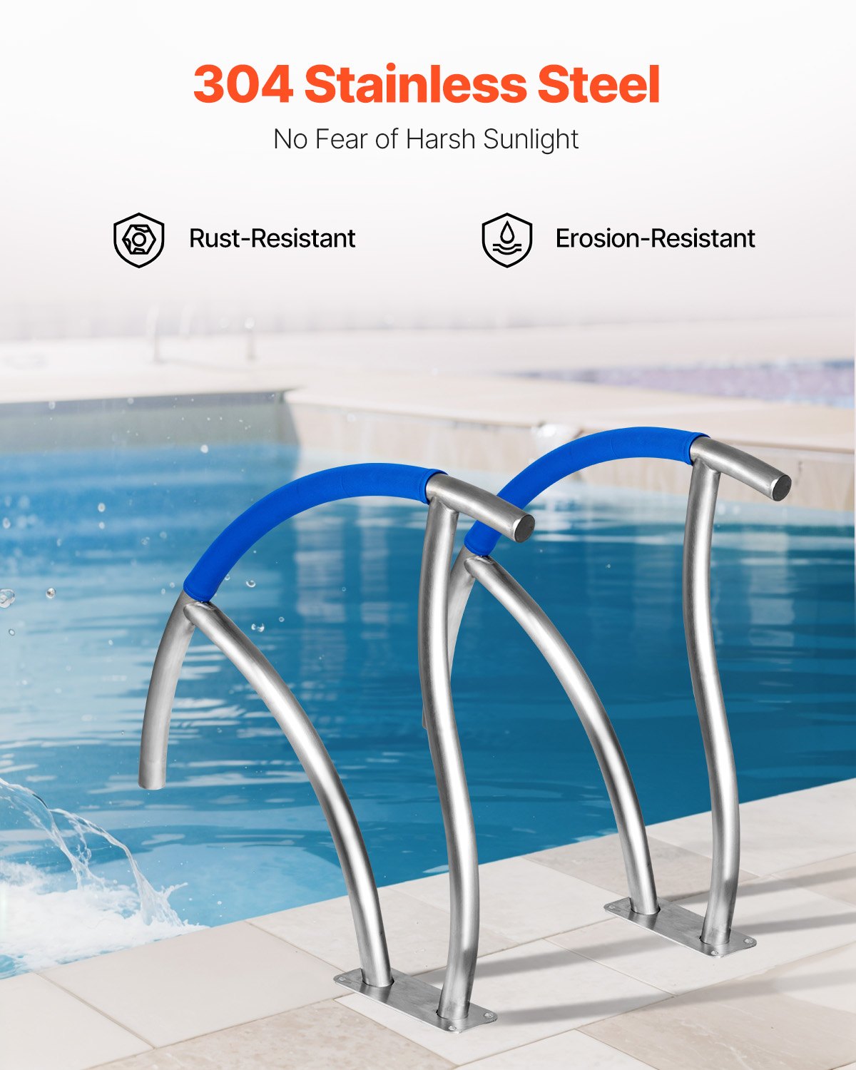 Swimming Pools: VEVOR Pool Handrail, 30" x 30" Swimming Pool Stair Rail, 2 PCs Stainless Steel Stair Pool Hand Rail Rated 375lbs Load Capacity, Pool Rail with Quick Mount Base Plate, and Complete Mounting Accessories