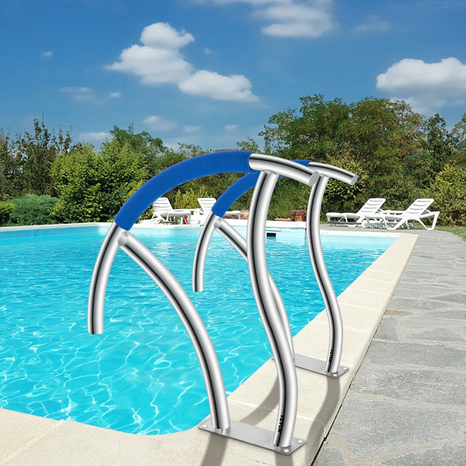 Swimming Pools: VEVOR Pool Handrail, 30" x 30" Swimming Pool Stair Rail, 2 PCs Stainless Steel Stair Pool Hand Rail Rated 375lbs Load Capacity, Pool Rail with Quick Mount Base Plate, and Complete Mounting Accessories