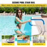 Swimming Pools: VEVOR Pool Rail 30x22 Pool Railing 304 Stainless Steel 250LBS Load Capacity Silver Rustproof Pool Handrail Humanized Swimming Pool Handrail with Blue Grip Cover & M8 Drill Bit & Self-Taping Screws