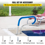 Swimming Pools: VEVOR Pool Rail 30x22 Pool Railing 304 Stainless Steel 250LBS Load Capacity Silver Rustproof Pool Handrail Humanized Swimming Pool Handrail with Blue Grip Cover & M8 Drill Bit & Self-Taping Screws