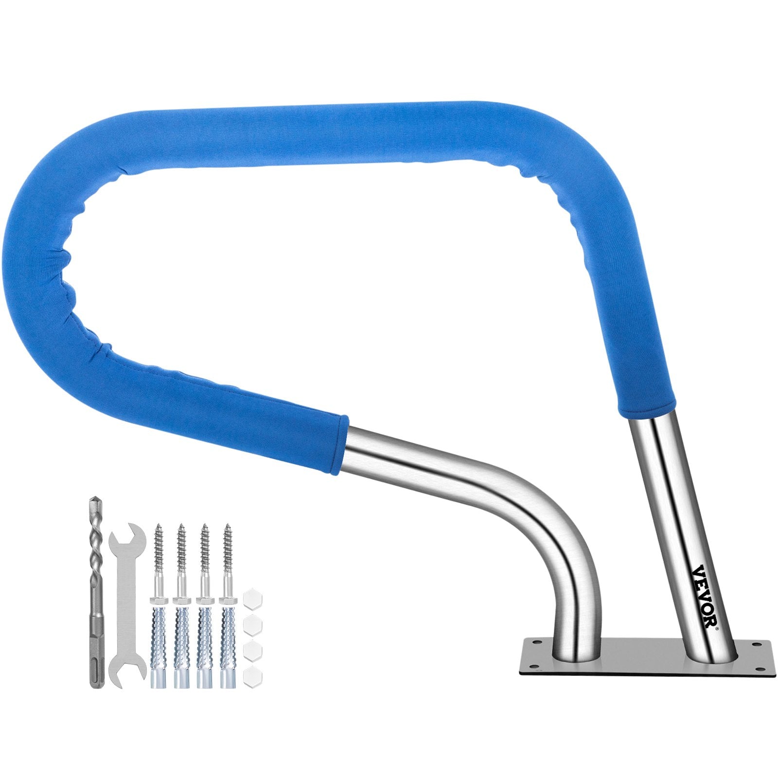 Swimming Pools: VEVOR Pool Rail 32x23 Pool Railing 304 Stainless Steel 250LBS Load Capacity Silver Rustproof Pool Handrail Humanized Swimming Pool Handrail with Blue Grip Cover & M8 Drill Bit & Self-Taping Screws