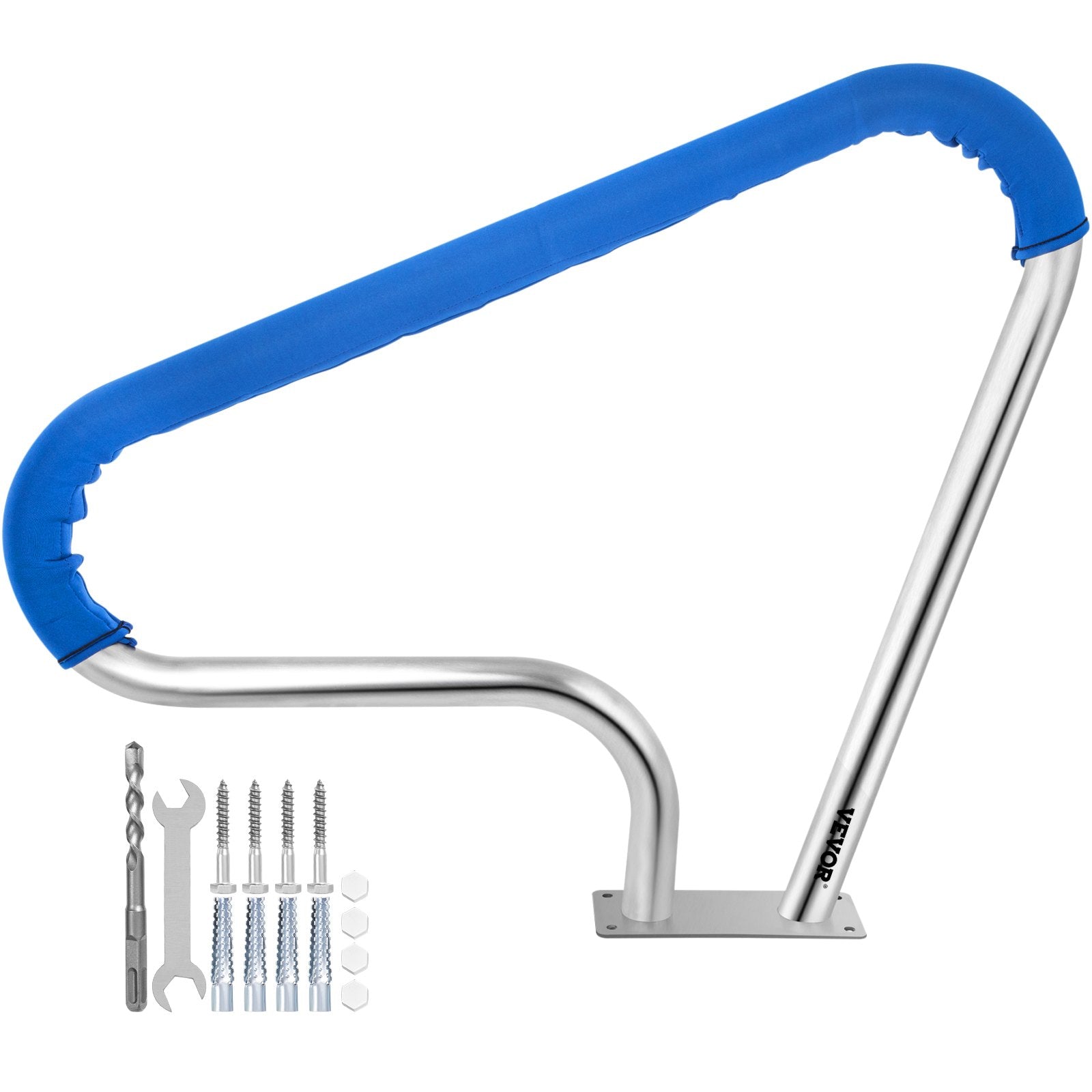 Swimming Pools: VEVOR Pool Rail 39x32 Pool Railing 304 Stainless Steel 250LBS Load Capacity Silver Rustproof Pool Handrail Humanized Swimming Pool Handrail with Blue Grip Cover & M8 Drill Bit & Self-Taping Screws