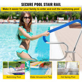 Swimming Pools: VEVOR Pool Rail 39x32 Pool Railing 304 Stainless Steel 250LBS Load Capacity Silver Rustproof Pool Handrail Humanized Swimming Pool Handrail with Blue Grip Cover & M8 Drill Bit & Self-Taping Screws