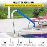 Swimming Pools: VEVOR Pool Rail 48x36 Pool Railing 304 Stainless Steel 250LBS Load Capacity Silver Rustproof Pool Handrail Humanized Swimming Pool Handrail with Blue Grip Cover & M8 Drill Bit & Self-Taping Screws