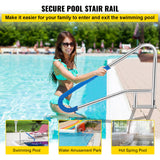 Swimming Pools: VEVOR Pool Rail 55x32 Pool Railing 304 Stainless Steel 250LBS Load Capacity Silver Rustproof Pool Handrail Humanized Swimming Pool Handrail with Blue Grip Cover & M8 Drill Bit & Self-Taping Screws