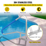 Swimming Pools: VEVOR Pool Rail 55x32 Pool Railing 304 Stainless Steel 250LBS Load Capacity Silver Rustproof Pool Handrail Humanized Swimming Pool Handrail with Blue Grip Cover & M8 Drill Bit & Self-Taping Screws