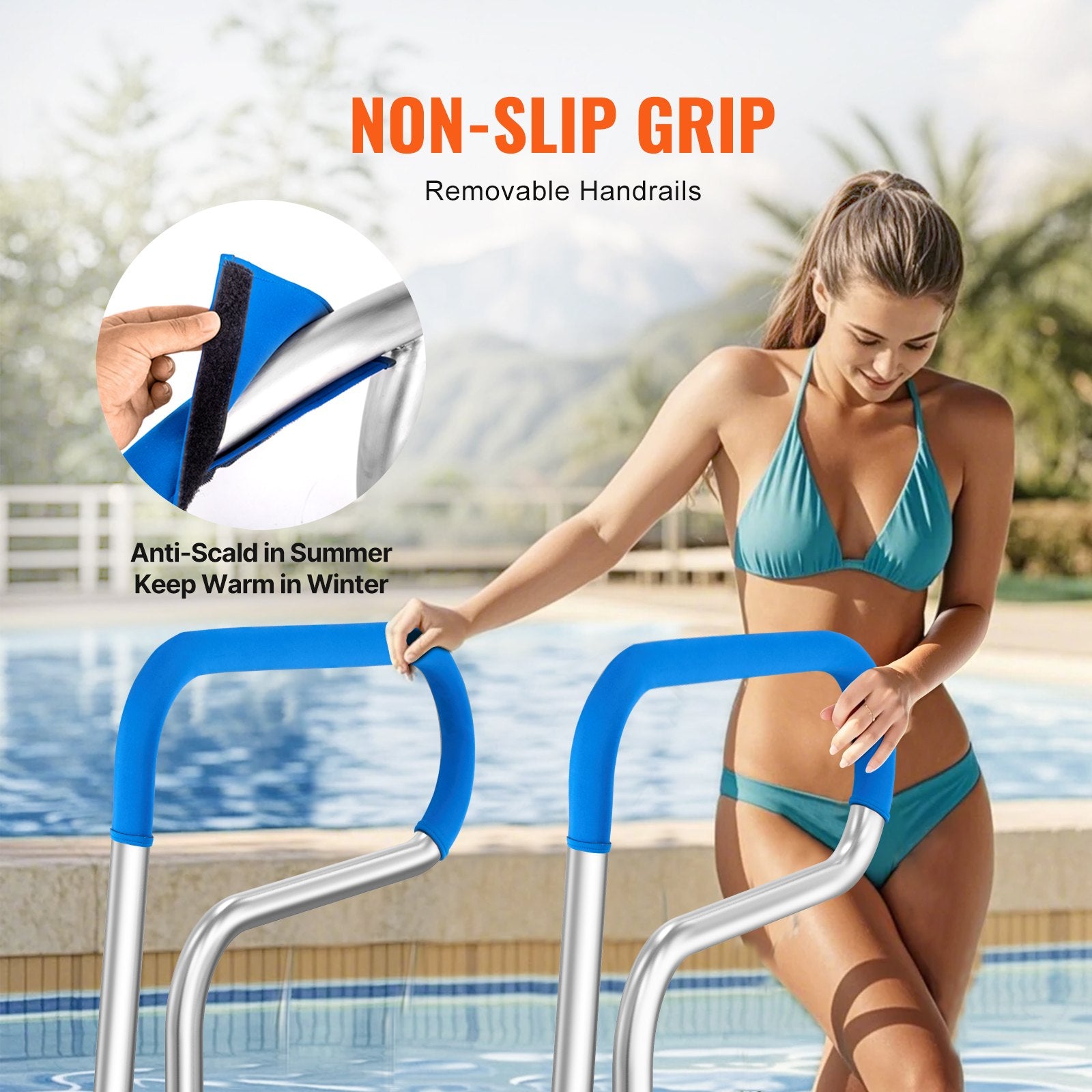 Swimming Pools: VEVOR Pool Handrail, 32 x 23 inch Pool Railing, Stainless Steel with Base Plate for Indoor/Outdoor Pools,Swimming Pool Safety Railing for Decks,Rust-Proof Grab Bar w/ Grip Cover&Accessories for Spas
