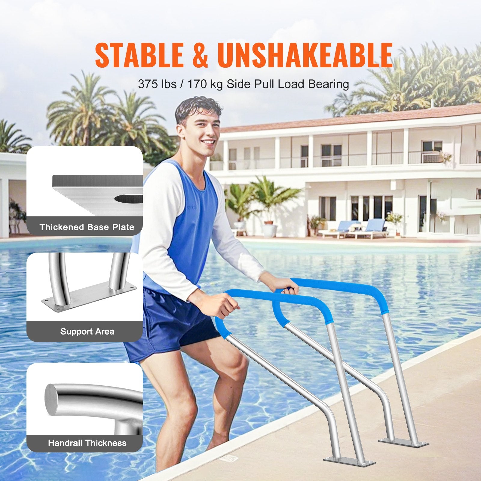Fire Pits: VEVOR Pool Handrail 39 x 32 inch Stainless Steel with Base Plate for Spas