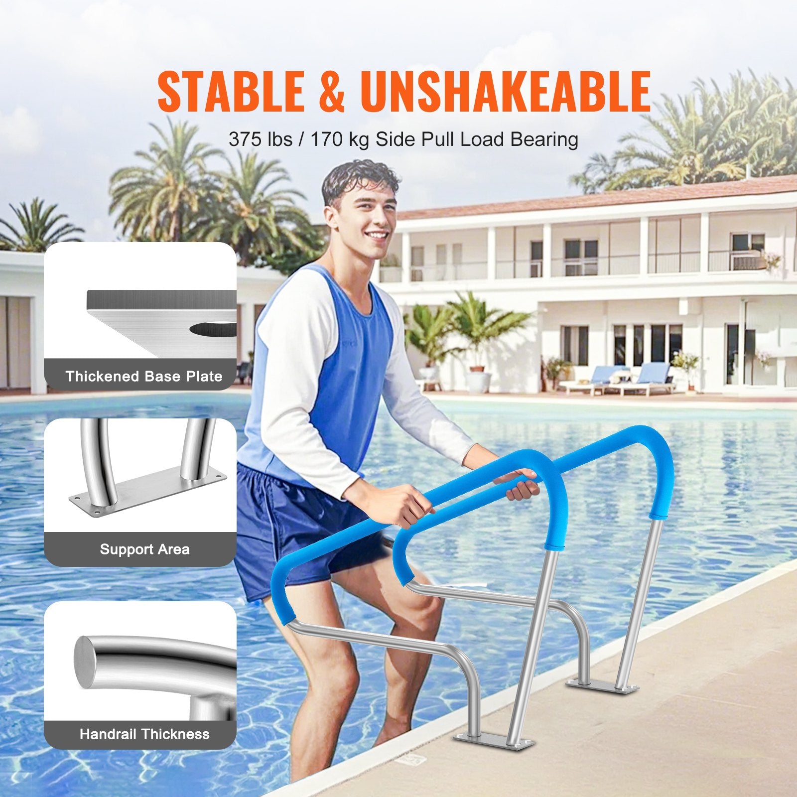 Building Toys: VEVOR Pool Handrail 2 PCS 48x36in Stainless Steel with Base Plate for Spas